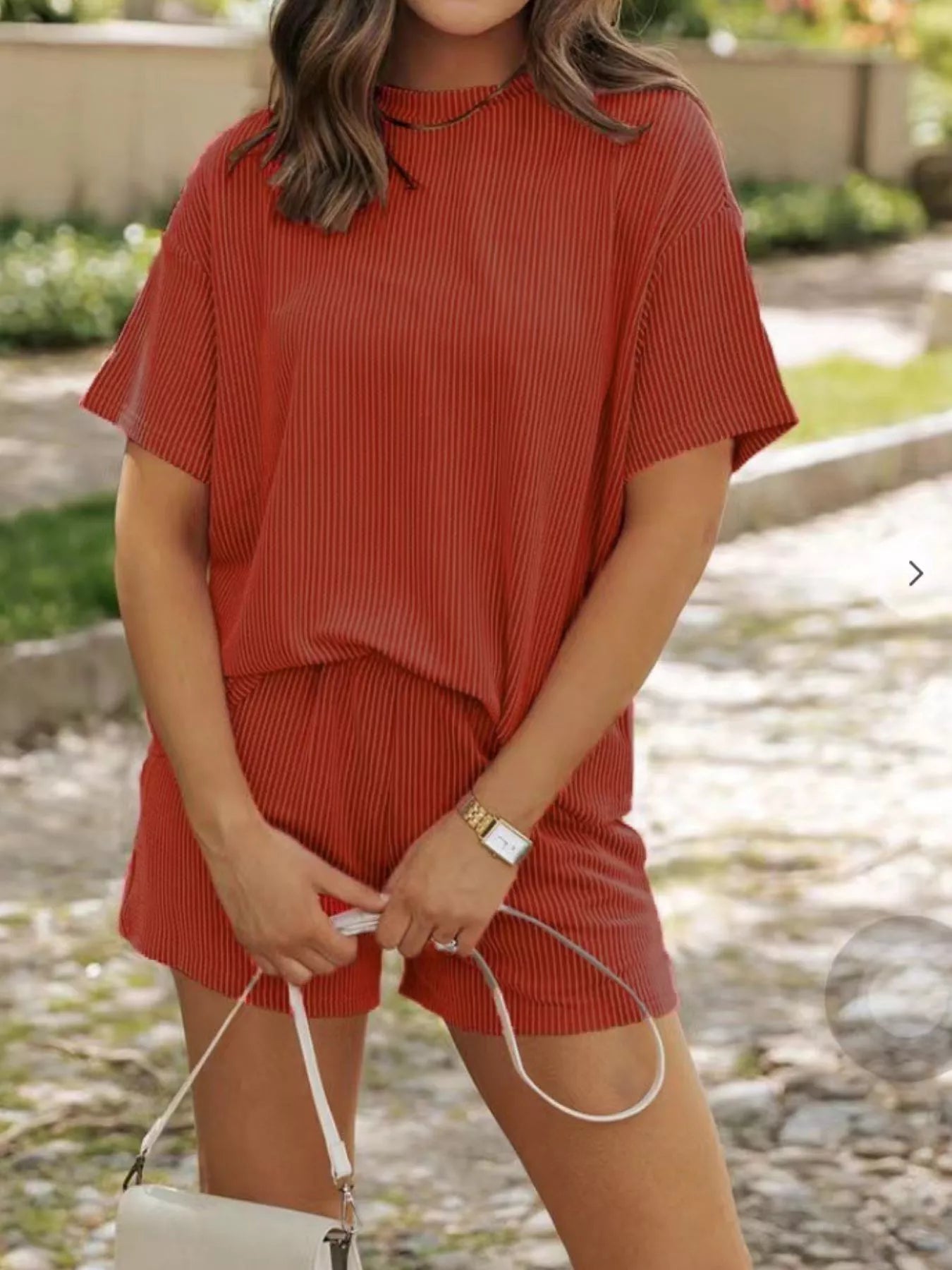 Full Size Ribbed Short Sleeve Top and Shorts Two-Piece Set Plus Size