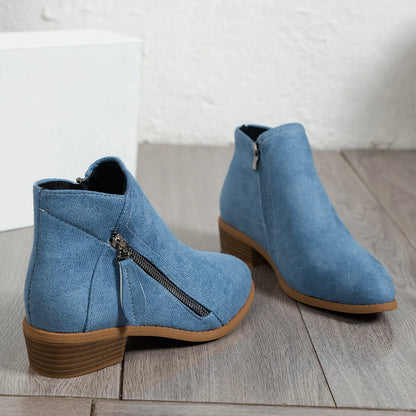 Side Zip Ankle Boots with Block Heel