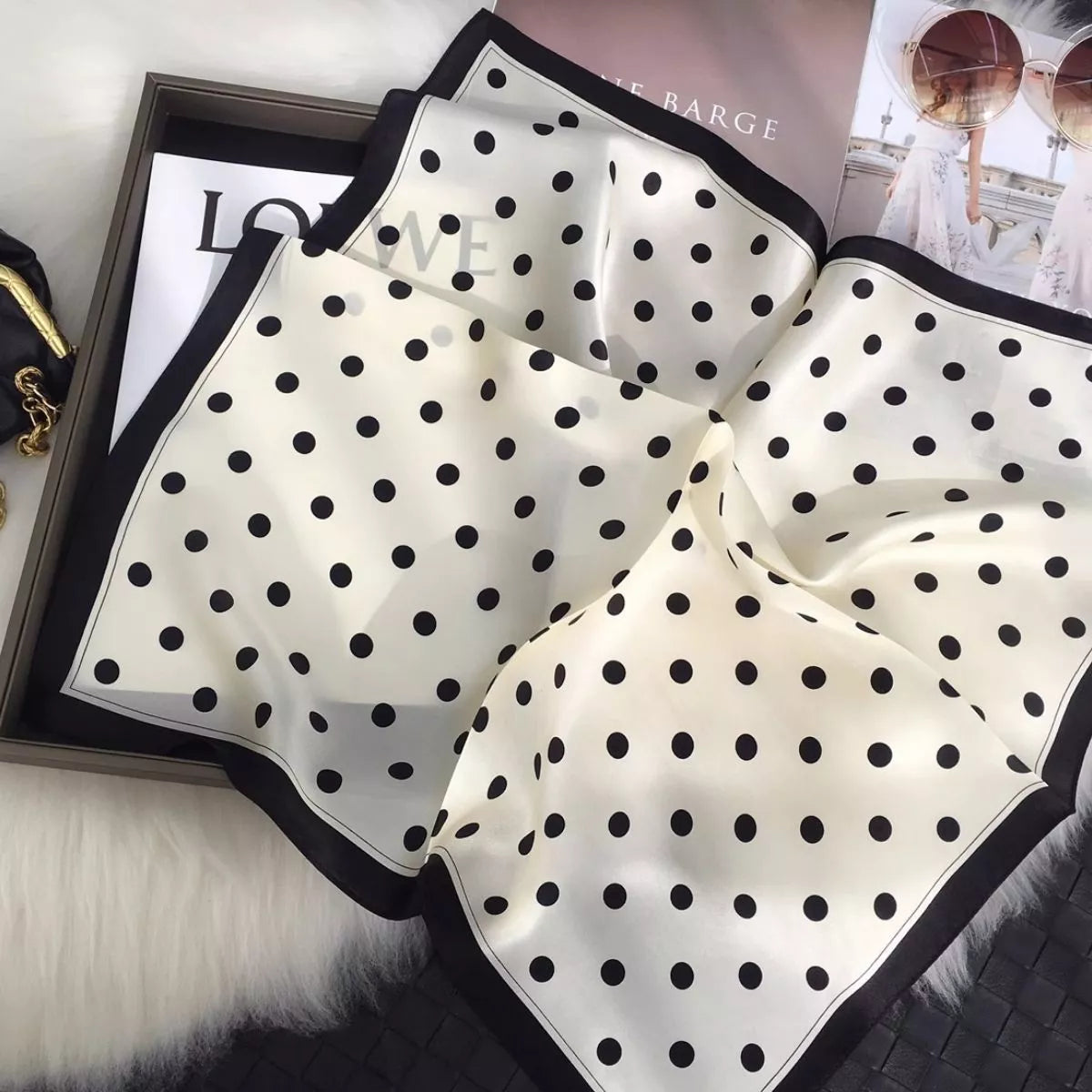 Elegant Polka Dot Silk Scarf