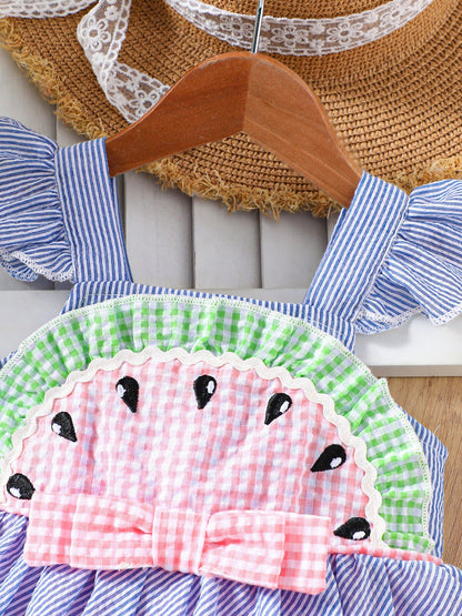 Children's Striped Watermelon Ruffle Sleeve Dress
