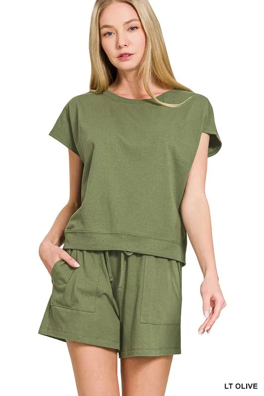 Zenana Premium Cotton Top & Shorts Set