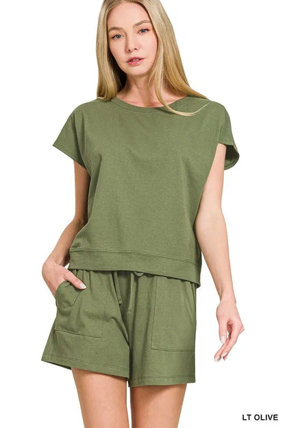Zenana Premium Cotton Top & Shorts Set