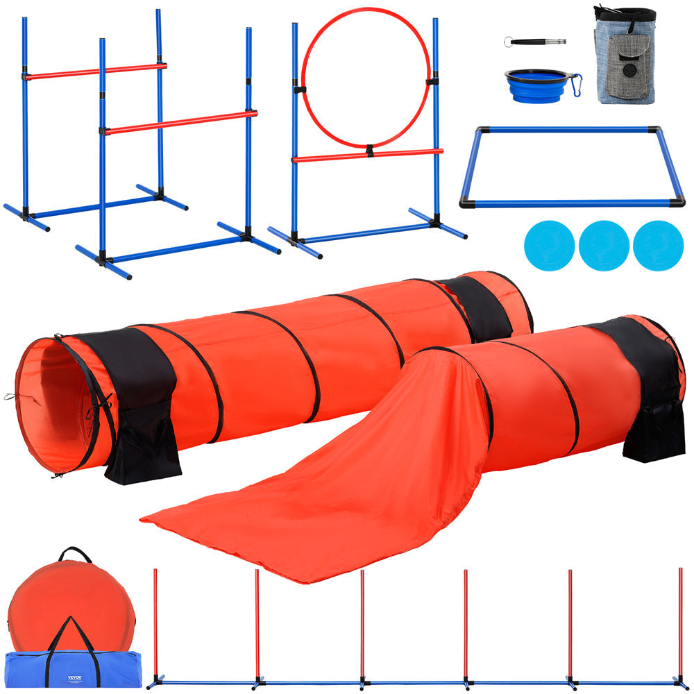 VEVOR Dog Agility Training Equipment 7 PCS Set Upgrade W  Hurdles 2 Tunnels Ring