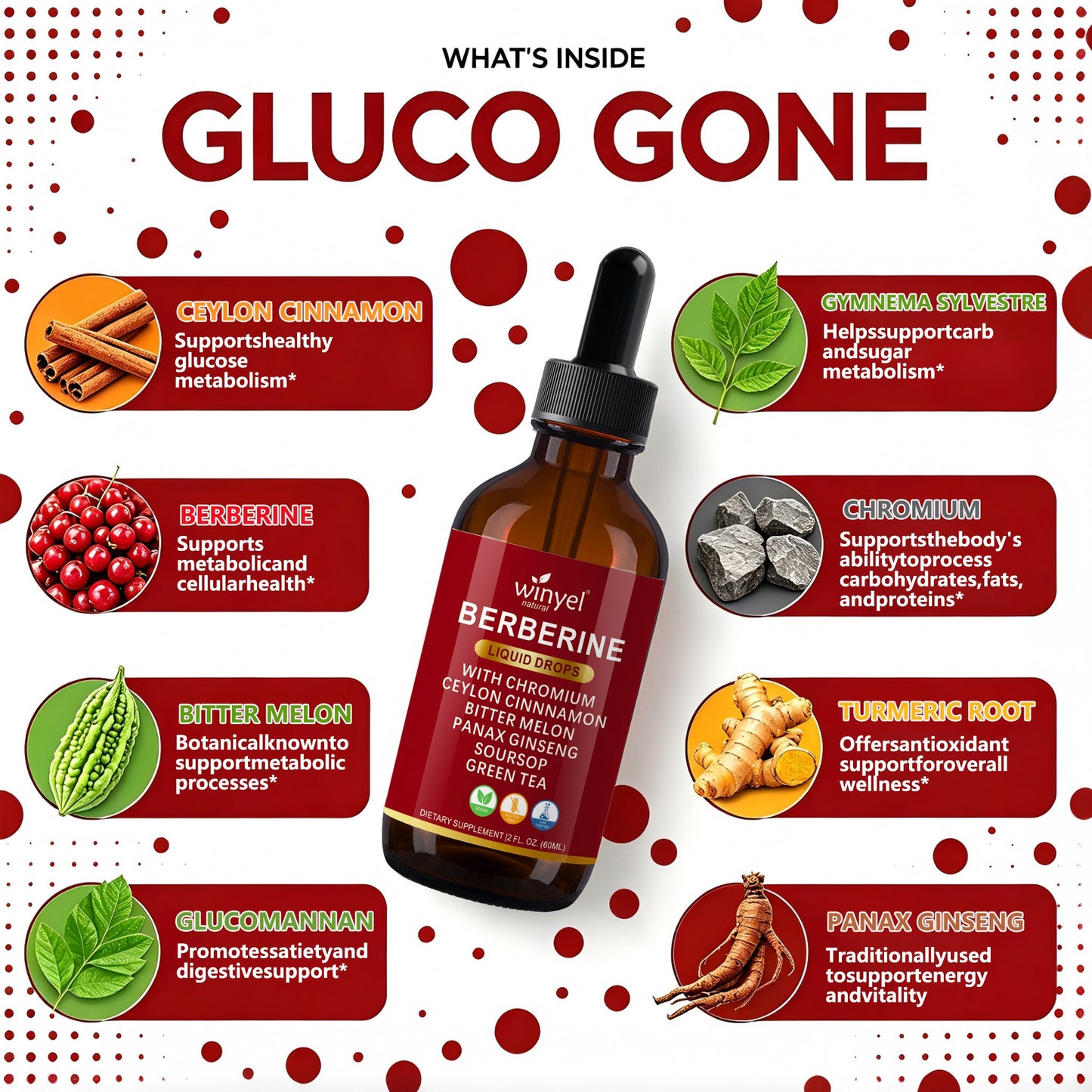 Organic Ceylon Cinnamon Berberine Liquid Drops Supplement With Bitter Melon Extract, Glucomannan, Gymnema, Chromium, Turmeric, Organic Panax Ginseng