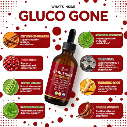 Organic Ceylon Cinnamon Berberine Liquid Drops Supplement With Bitter Melon Extract, Glucomannan, Gymnema, Chromium, Turmeric, Organic Panax Ginseng