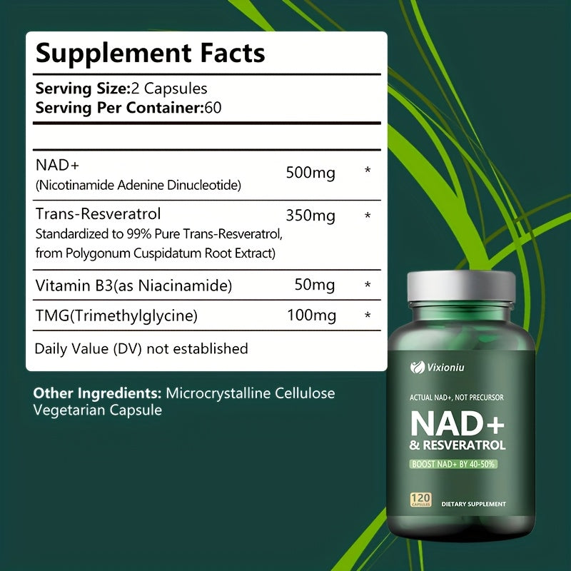 NAD Supplement With Resveratrol -120 Capsules, Anti-Aging Cellular Energy&Repair