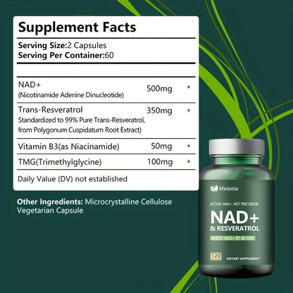 NAD Supplement With Resveratrol -120 Capsules, Anti-Aging Cellular Energy&Repair