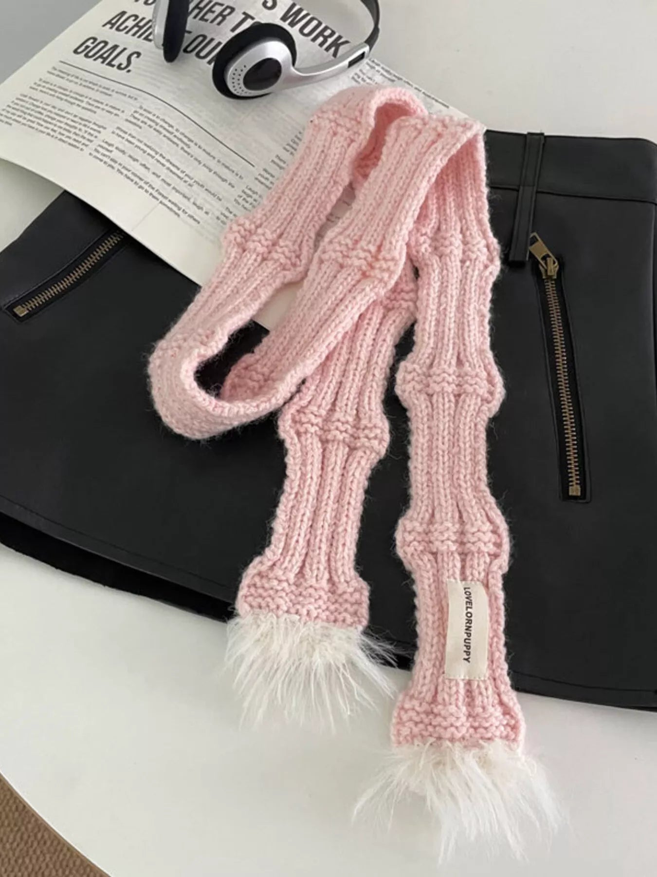 Knitted Plush Trim Scarf