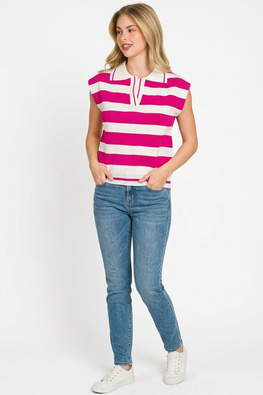 Zenana Viscose Striped Collared Sweater Vest