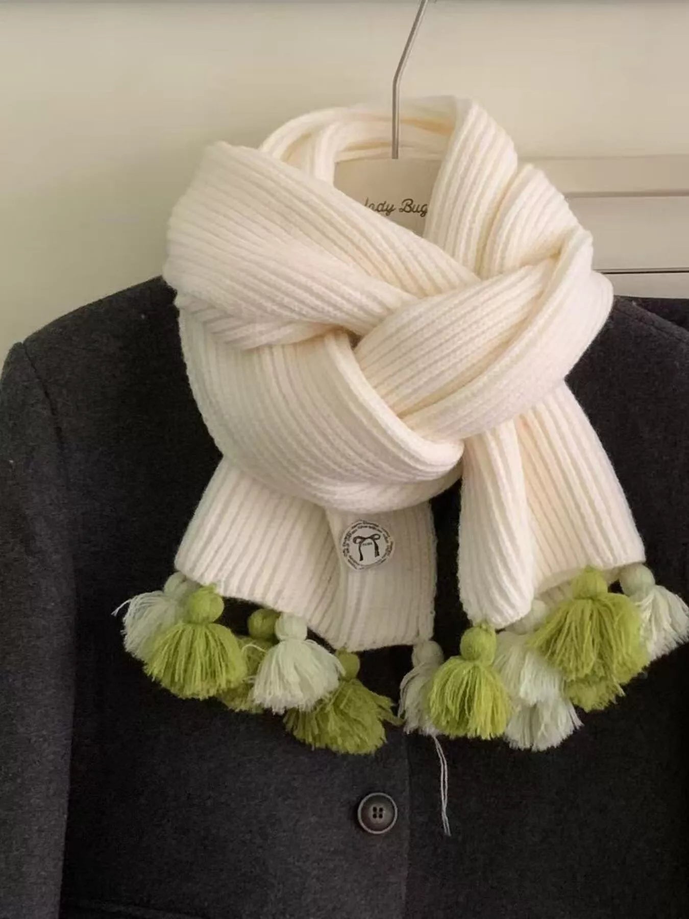 Ribbed Knit Tassel Scarf