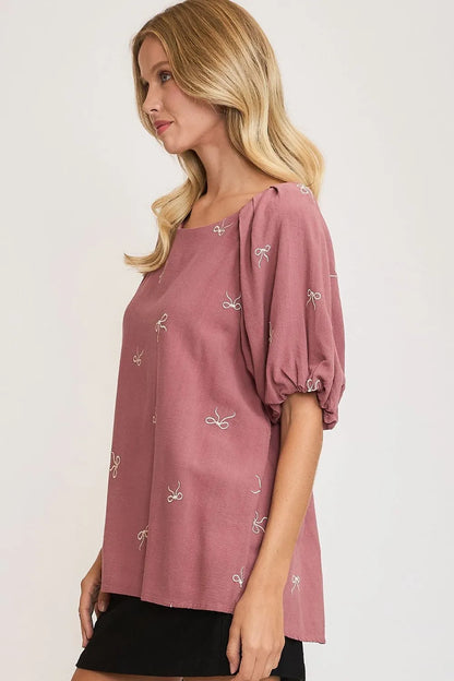 Umgee Full Size Linen Blend Ribbon Embroidered Top Plus Size