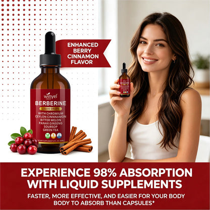 Organic Ceylon Cinnamon Berberine Liquid Drops Supplement With Bitter Melon Extract, Glucomannan, Gymnema, Chromium, Turmeric, Organic Panax Ginseng