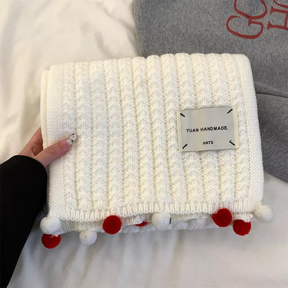 Handmade Knitted Pom-Pom Scarf