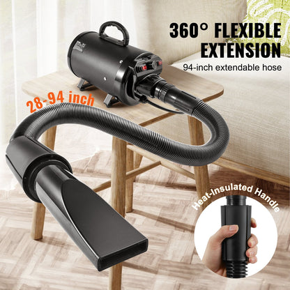 Dog Dryer, 2800W/4.3HP Dog Blow Dryer, Pet Grooming Dryer With Adjustable Speed And Temperature Control, Pet Hair Dryer With 4 Nozzles And Extendable Hose, Black