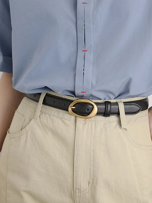 Golden Buckle Leather Belt