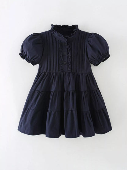 Children's Vintage Ruffle Collar Tiered Short Sleeve Dress