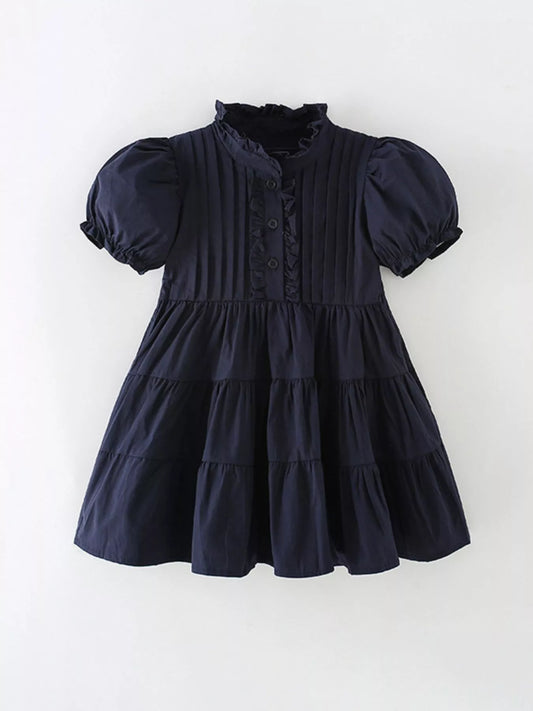 Children's Vintage Ruffle Collar Tiered Short Sleeve Dress