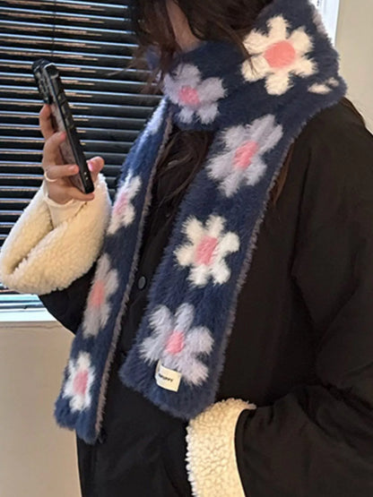 Floral Fuzzy Knit Scarf