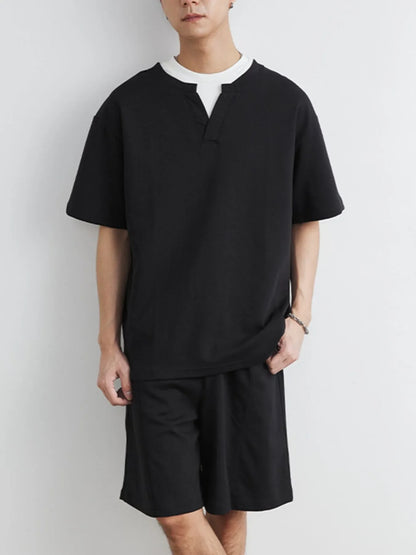 Men's Plus Size Half Sleeve Top and Shorts Set
