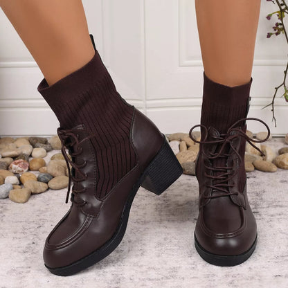Lace Up Block Heels Boots