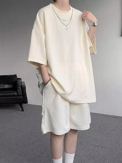 Men's Plus Size Textured Relaxed Fit Top and Shorts Set