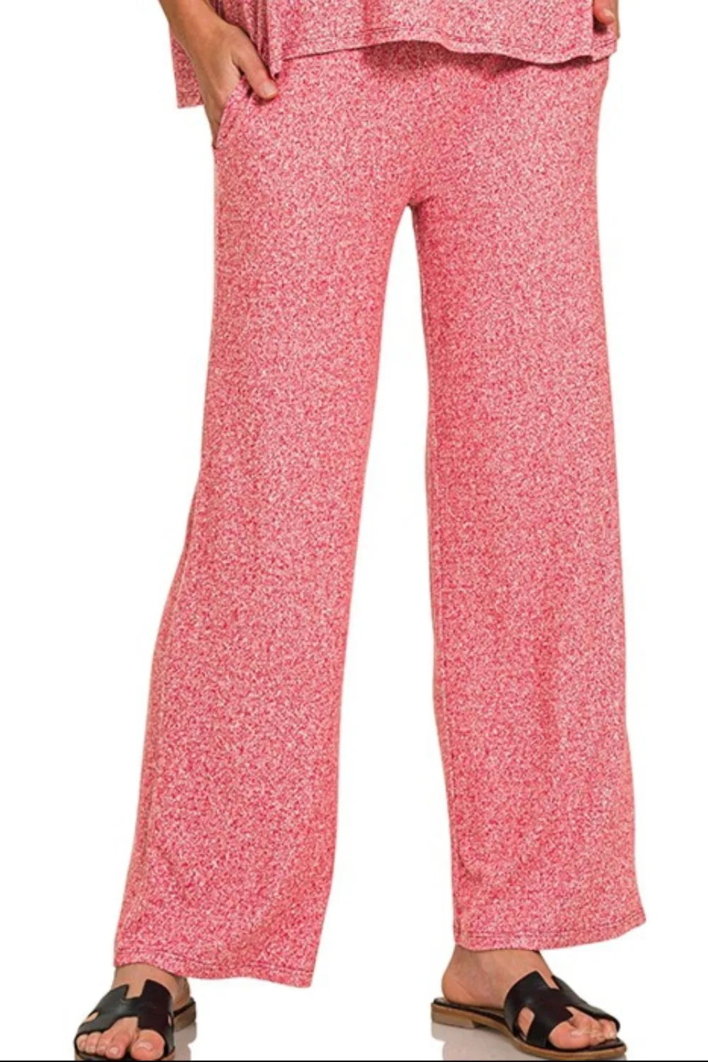 Zenana Soft Melange Short Sleeve Tee & Long Pants Set
