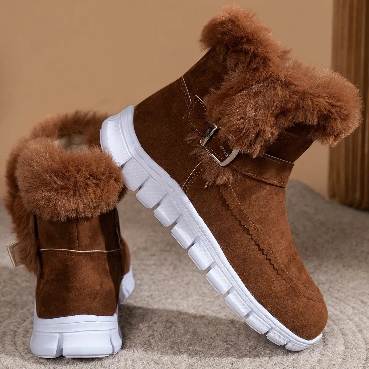 Round Toe Platform Buckle Boots