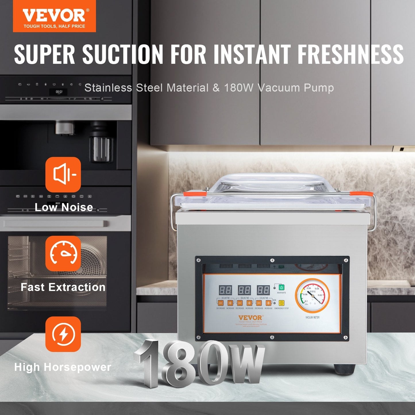 VEVOR Chamber Vacuum Sealer DZ-260C Kitchen Food Chamber Vacuum Sealer, 110V Packaging Machine Sealer For Food Saver, Home, Commercial Using