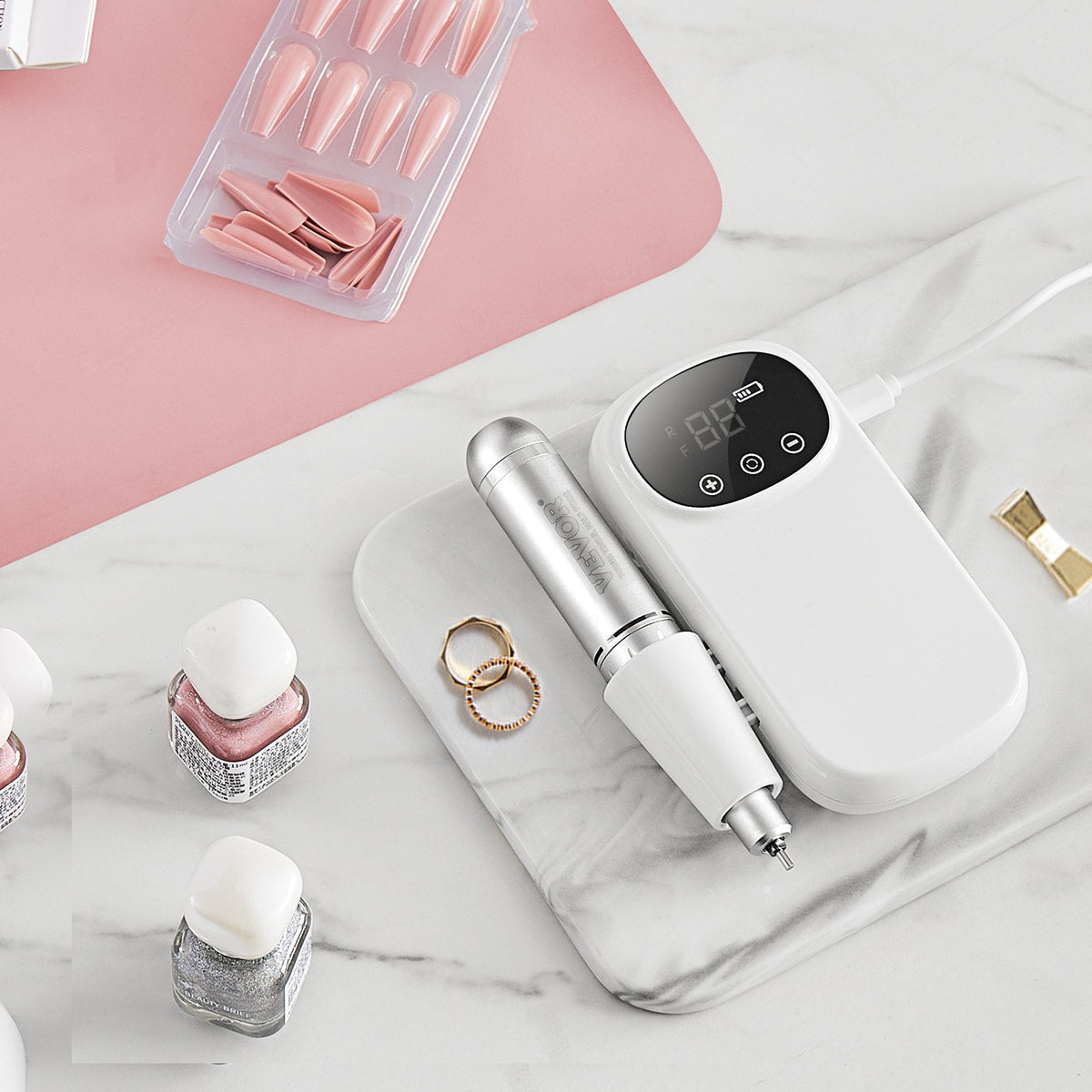 VEVOR Electric Rechargeable Nail Drill, 35,000RPM Portable Cordless Nail E File Machine, LCD-Display Acrylic Gel Grinder Tool With 6 Bits And 50PCS Sanding Bands For Manicure Pedicure Carve Polish