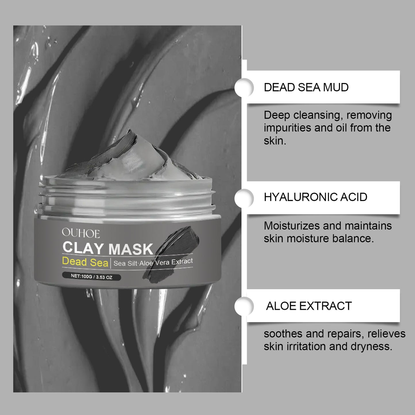OUHOE Dead Sea Mud Cleansing Mask Gently Cleans And Removes Blackheads, Brightening And Smoothing Skin, Controls Oil And Moisturizes Without Tightness