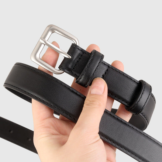 Classic Leather Belt with Silver Buckle