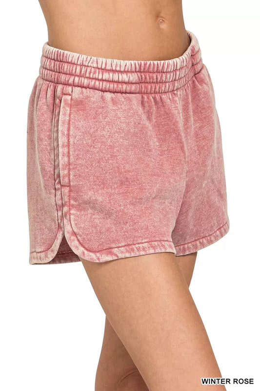 Zenana Acid Washed Elastic Waistband Dolphin Shorts