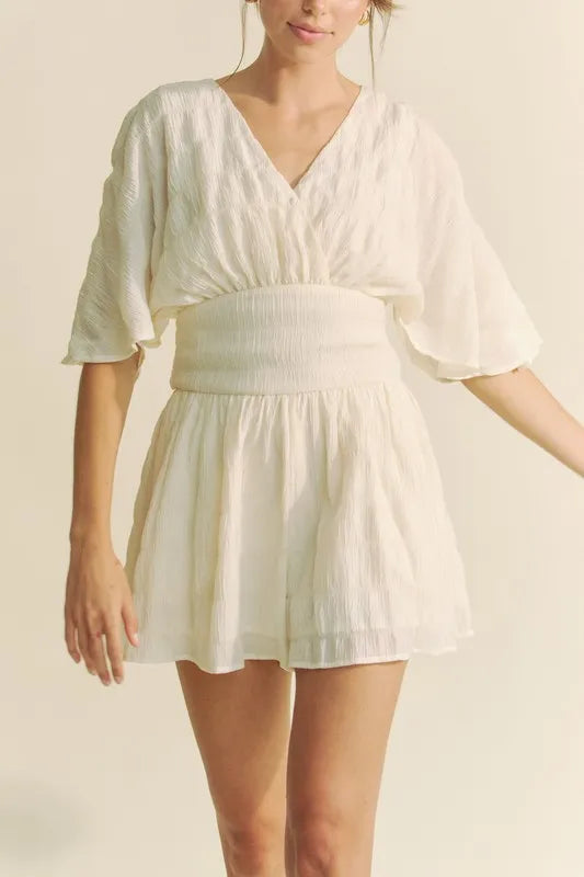 Davi & Dani Batwing Sleeve Waist Belt Romper