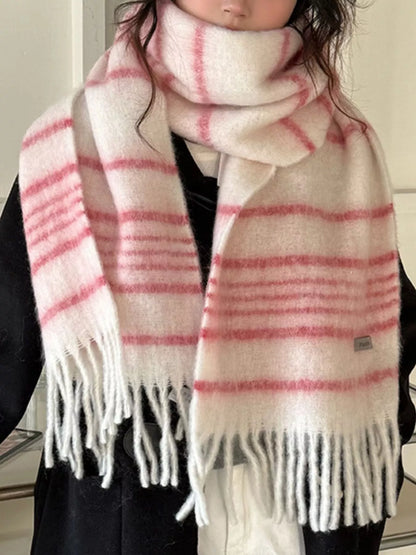 Cozy Striped Fringe Hem Scarf