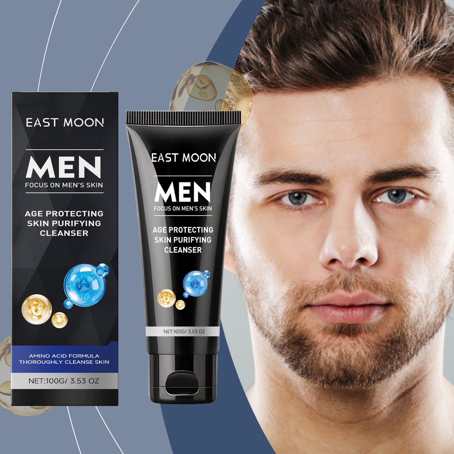 East Moon Men's Facial Cleanser, Moisturizing Amino Acid Gentle Cleanser Refreshing Non-Tightening Cleanser