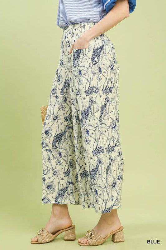 Umgee Two Tone Floral Print Pants