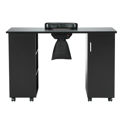 VEVOR Manicure Table, Nail Table Station With Electric Dust Collector, Moveable Nail Tech Desk With 8 Wheels  4 Lockable , 3 Dust Bag & Wrist Rest, MDF Nail Art Workstation For Spa Beauty Salon, Black