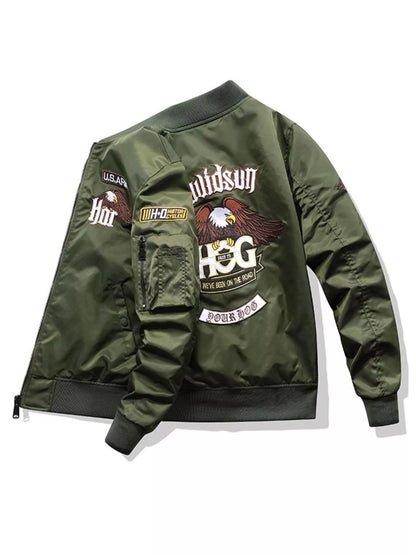 Men's Plus Size Embroidered Zip Up Bomber Jacket