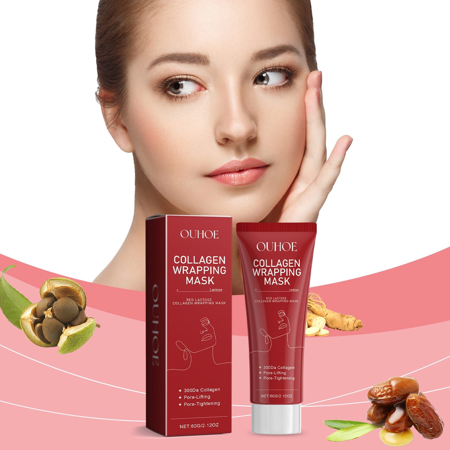 OUHOE Red Lactose Collagen Tearing Mask Hydrates, Hydrates, Firming And Firming Skin Hydrating Mask
