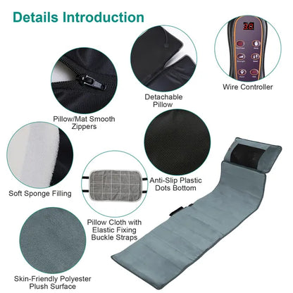 Full Body Electric Massage Mat With Heat Vibration Massage Pad Cushion Back Massage Mattress Chair Pad With Neck Massage Pillow With 10 Vibration Motors Timer Anti-Slip Bottom Earplugs