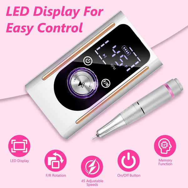 Portable Electric Nail Drill Bit 45000 RPM With 11 Bits Base Waist Clip Cordless Rechargeable Nail File Machine For Professional Salon Home Acrylic Nails Remove Nail Gel Polish Manicure