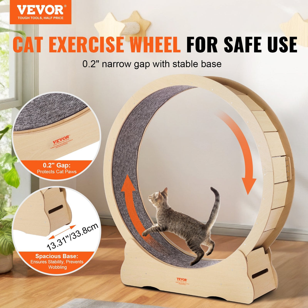 Wooden Cat Exercise Wheel 52' Large Cat Treadmill Wheel For Indoor Cats