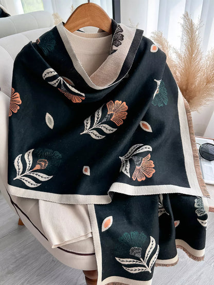 Printed Raw Hem Shawl