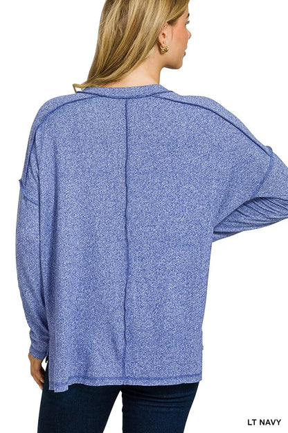 Zenana Soft Melange Hacci Exposed Seam Hi-low Tee