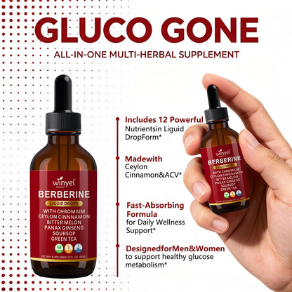Organic Ceylon Cinnamon Berberine Liquid Drops Supplement With Bitter Melon Extract, Glucomannan, Gymnema, Chromium, Turmeric, Organic Panax Ginseng