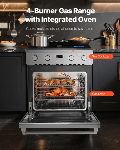 30 In Gas Range Oven 4 Sealed Burners Convection Oven In Stainless Steel