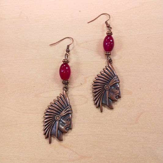 **Natural Pink Jade Earrings w/ Copper Indian Accent 225t