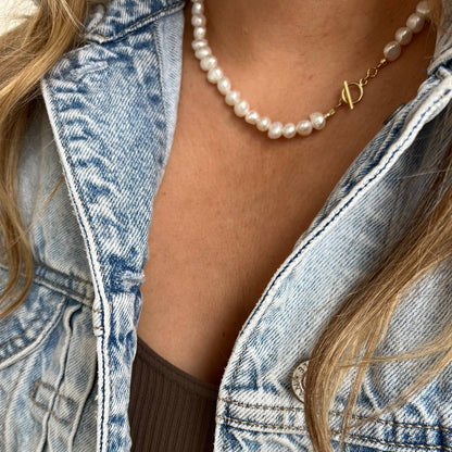 Saltwater Toggle Freshwater Pearl Necklace Gold Filled