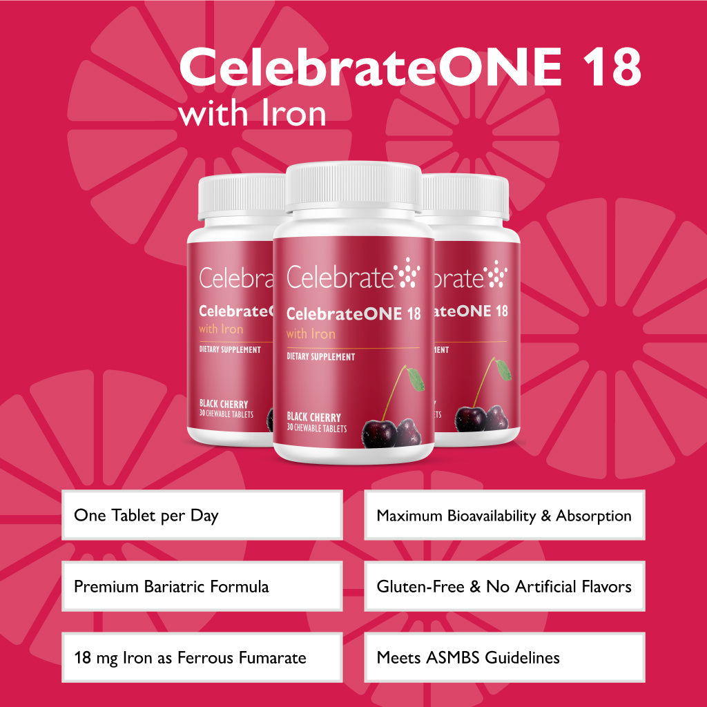 CelebrateONE 18 Once Daily Bariatric Chewable Multivitamin with Iron, Black Cherry
