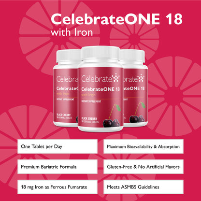 CelebrateONE 18 Once Daily Bariatric Chewable Multivitamin with Iron, Black Cherry